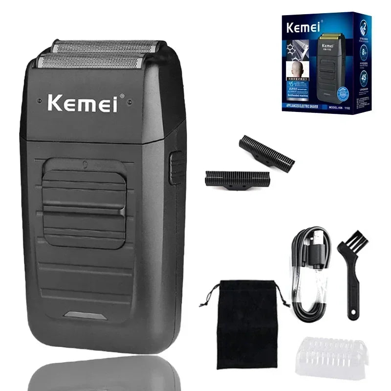 Kemei Rechargeable Cordless Shaver for Men Twin Blade Reciprocating Beard Razor Face Care Multifunction Strong Trimmer KM-1102