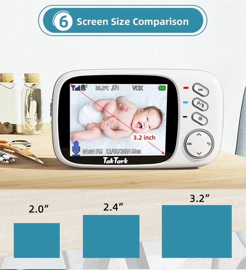 TakTark 3.2 Inch Wireless Video Baby Monitor With Lullabies Auto Night Vision Two Way Intercom Temperature Monitoring Babysitter