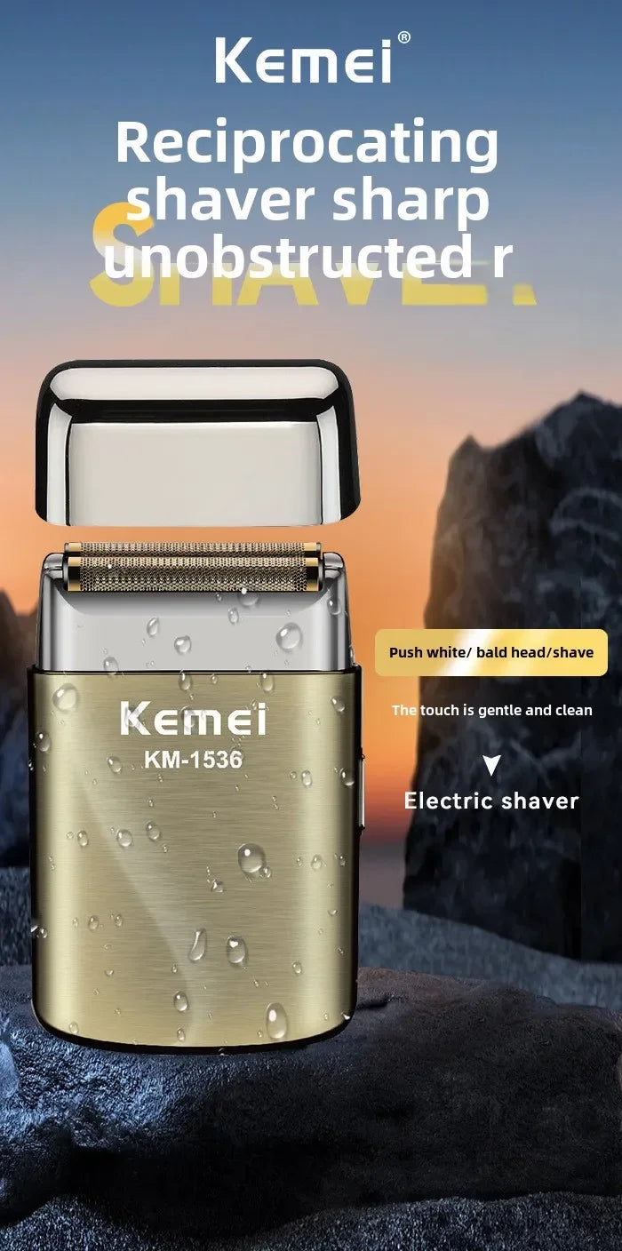 Kemei KM-1536 Men's Electric Shaver - Portable USB Rechargeable Trimmer,Waterproof Travel-Friendly with Reciprocating Razor Head