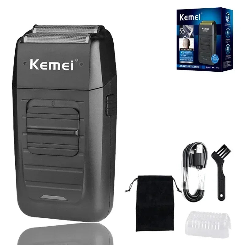Kemei Rechargeable Cordless Shaver for Men Twin Blade Reciprocating Beard Razor Face Care Multifunction Strong Trimmer KM-1102