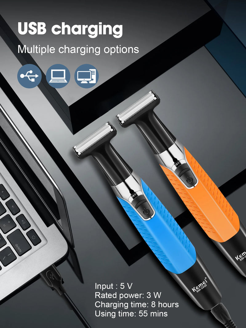 Kemei KM-1910 Waterproof Electric Shaver Eyebrow Trimmer USB Rechargeable Razor Men's Beard Trimmer Shaving Machine for Men