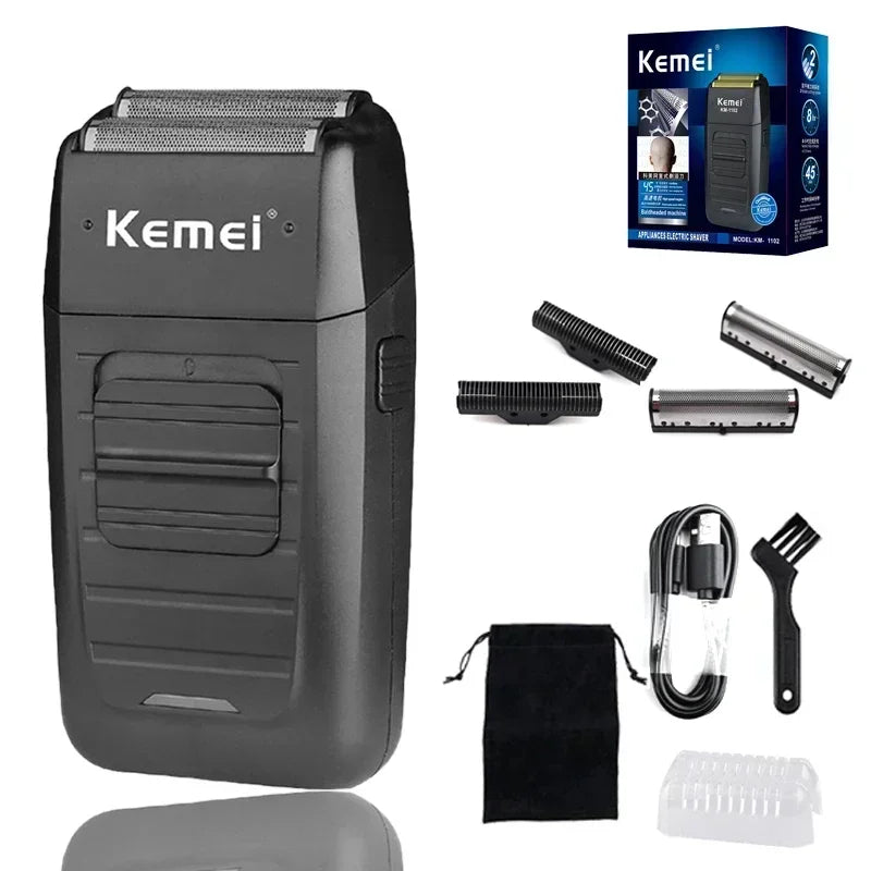 Kemei Rechargeable Cordless Shaver for Men Twin Blade Reciprocating Beard Razor Face Care Multifunction Strong Trimmer KM-1102