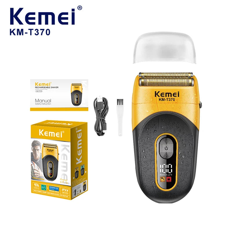 Kemei KM-T370 Shaving Machine Men Beard Trimmer Professional Waterproof Electric Foil Shaver Barber 3 Blades USB Charging Razor