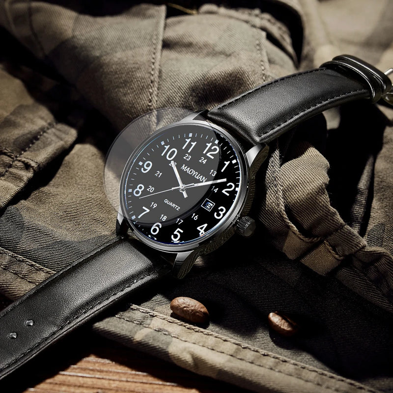 MAOYUAN 2025 New Top Men's Watch Calendar Sports Leisure Fashion Style Brown Black Leather Waterproof Quartz Watch