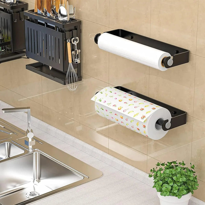 Under Cabinet Paper Towel Holder Plastic Wrap Storage Holder Wall Mounted Paper Towel Holder for Kitchen or Bathroom