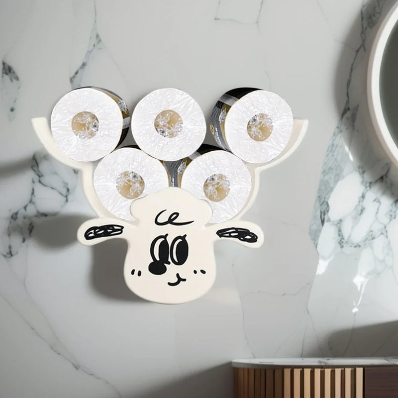 Wall Mounted Paper Storage & Organizer Sheep 7 Rolls Toilet Paper Stand Bathroom Decor Tissue Shelf Bathroom Decorative Hardware
