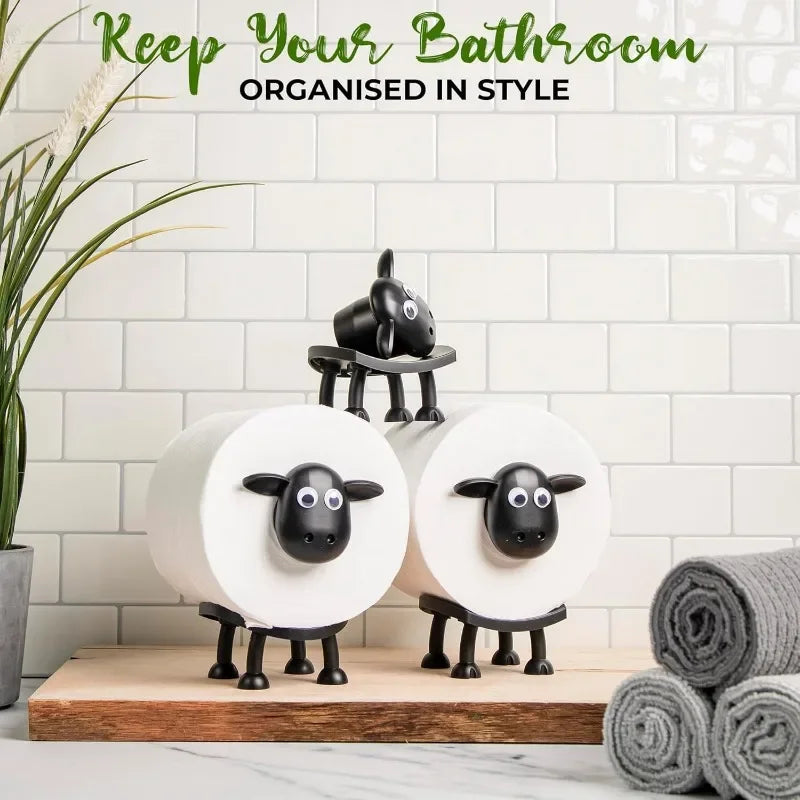 1pcs Sheep Toilet Roll Holder - Funny Toilet Paper Holder Free Standing Bathroom Set - 3D Printed Black Sheep Loo Roll Holder