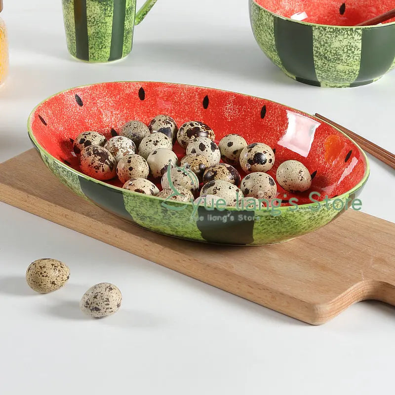 Watermelon Ceramic Plate Home Ramen Bowl Cute Hand-painted Tableware Kitchen Accessories Underglaze Color Fruit Vegetable Plates