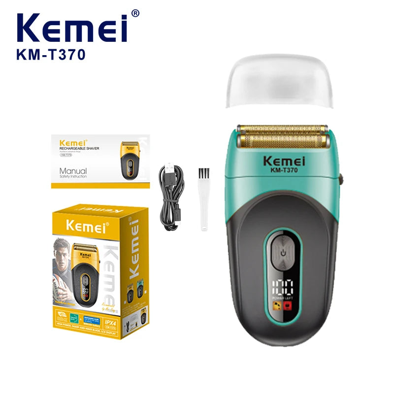 Kemei KM-T370 Shaving Machine Men Beard Trimmer Professional Waterproof Electric Foil Shaver Barber 3 Blades USB Charging Razor
