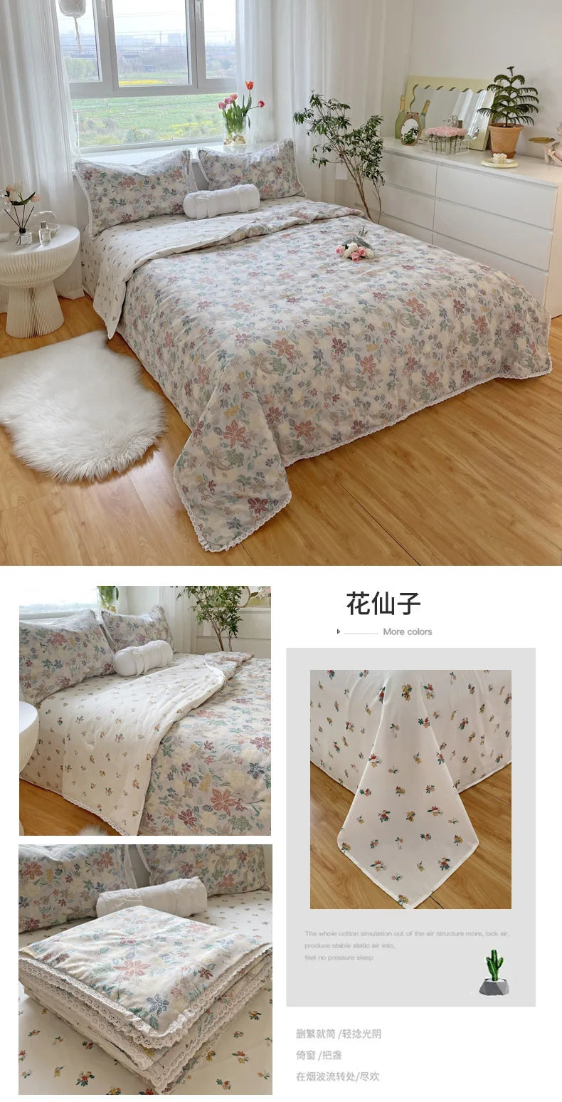 Pure Cotton Summer Cooling Duvet Four-Piece Set Lace Soybean Fiber Airable Cover