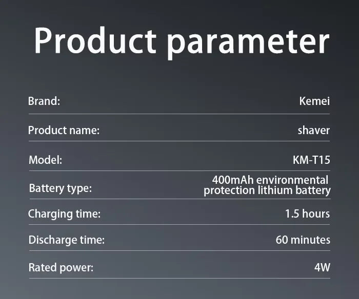 Kemei KM-T15 Portable Dual-Ring Floating Electric Shaver, Fully Washable, USB Rechargeable, Men's Beard Trimmer.