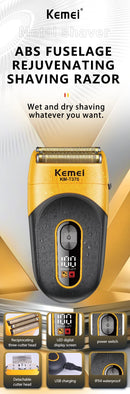 Kemei KM-T370 Shaving Machine Men Beard Trimmer Professional Waterproof Electric Foil Shaver Barber 3 Blades USB Charging Razor