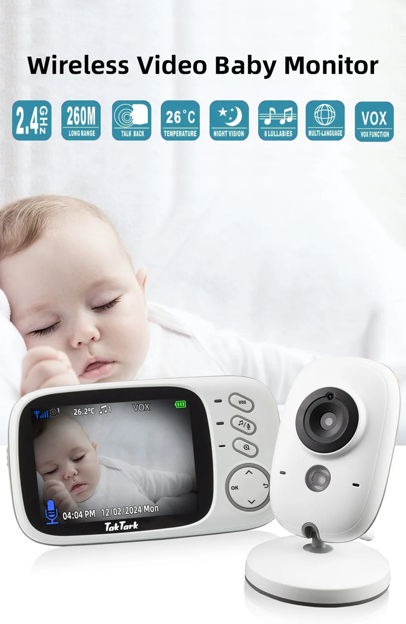 TakTark 3.2 Inch Wireless Video Baby Monitor With Lullabies Auto Night Vision Two Way Intercom Temperature Monitoring Babysitter