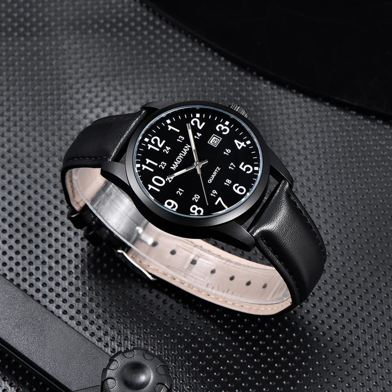 MAOYUAN 2025 New Top Men's Watch Calendar Sports Leisure Fashion Style Brown Black Leather Waterproof Quartz Watch