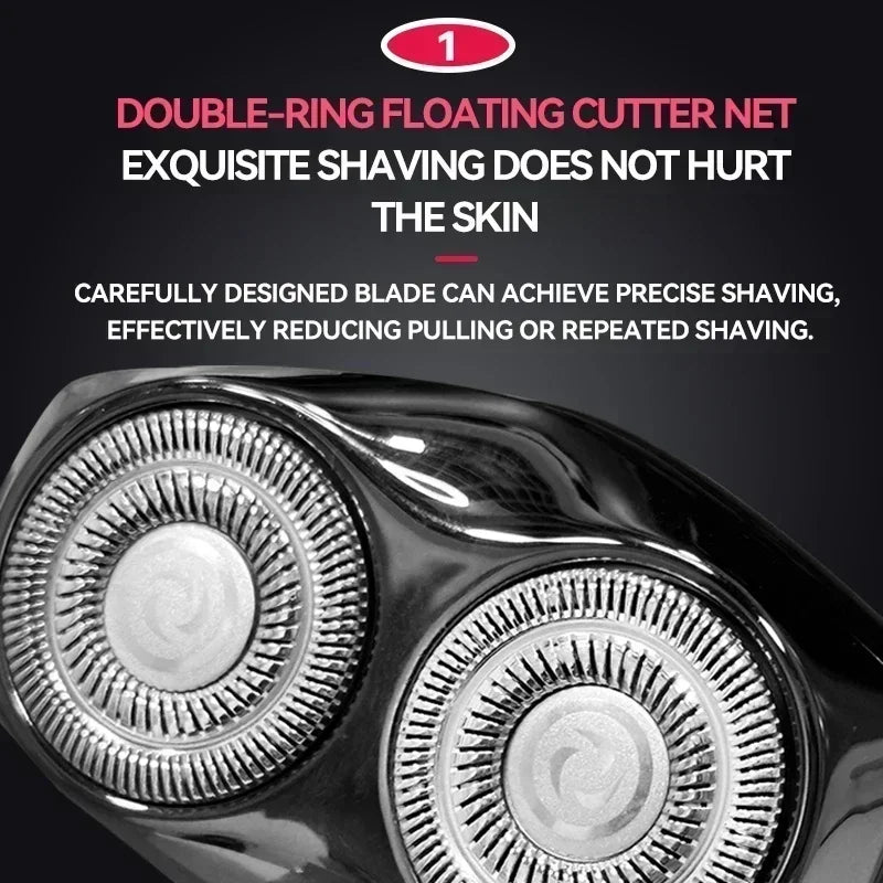 Kemei KM-T15 Portable Dual-Ring Floating Electric Shaver, Fully Washable, USB Rechargeable, Men's Beard Trimmer.