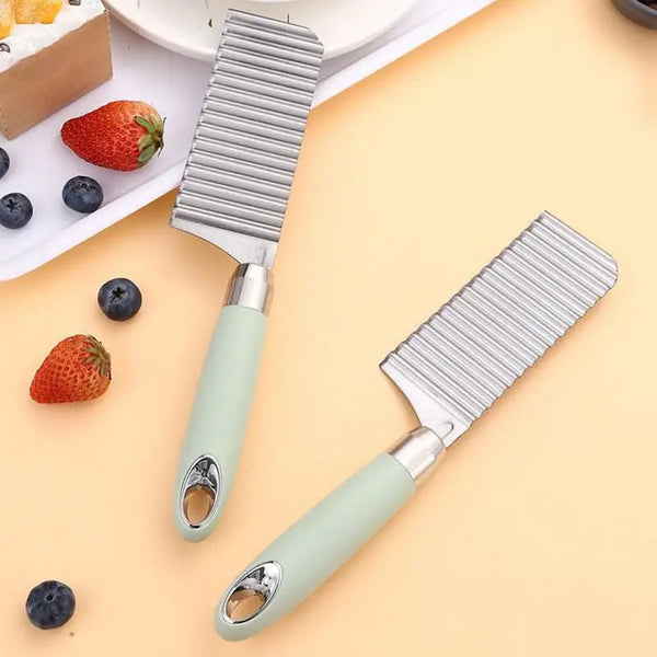 Crinkle Fry Cutter Potato Slicer French Fry Cutter Stainless Steel Long Handle Food Chopper Vegetable Chopping Tools Kitchen