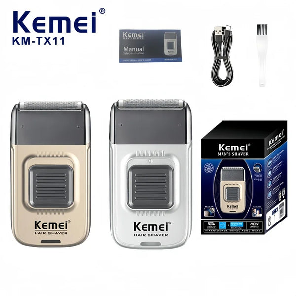 Kemei KM-TX11 Portable Electric Shaver – Reciprocating Blades,Arc-Shaped Foil,USB Rechargeable & Plug-in Dual Use, Beard Trimmer