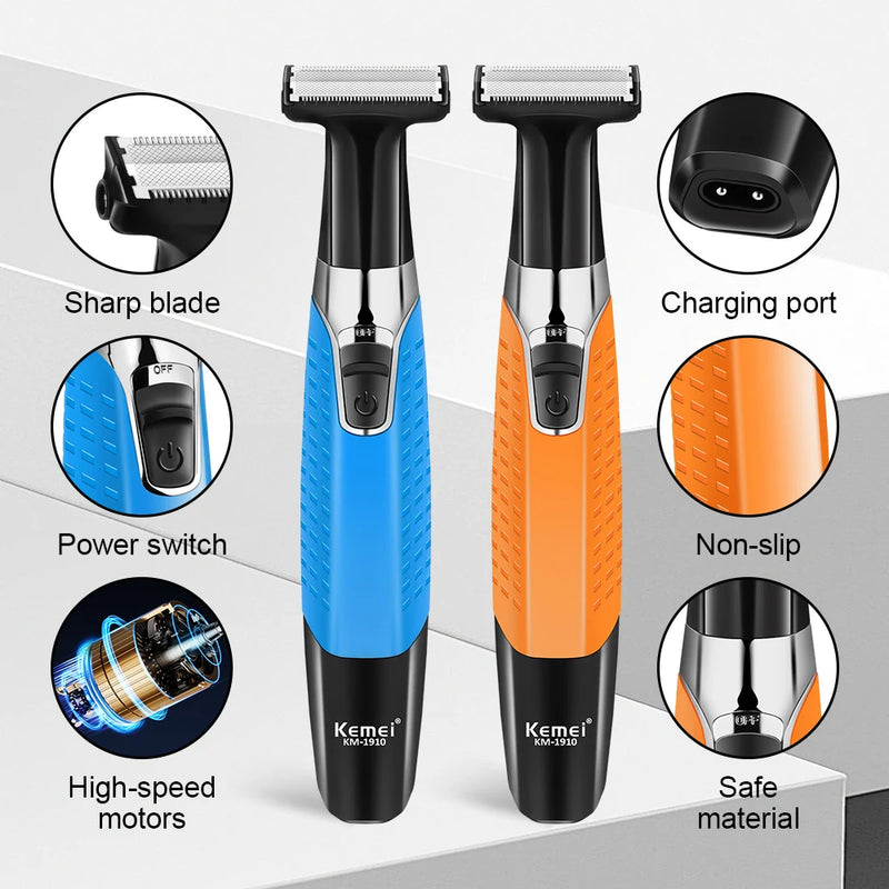 Kemei KM-1910 Waterproof Electric Shaver Eyebrow Trimmer USB Rechargeable Razor Men's Beard Trimmer Shaving Machine for Men