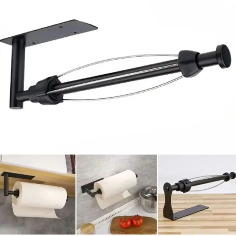 Stainless Steel Paper Towel Holder Punch-free Bathroom Toilet Paper Holder Storage Rack Kitchen Organizer Adhesive Wall Mount