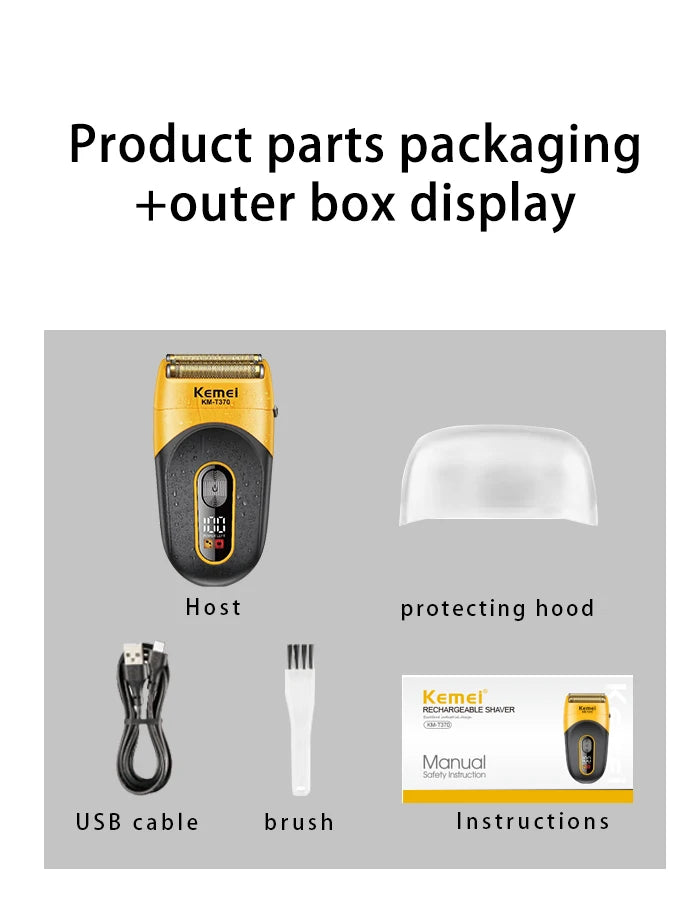 Kemei KM-T370 Shaving Machine Men Beard Trimmer Professional Waterproof Electric Foil Shaver Barber 3 Blades USB Charging Razor