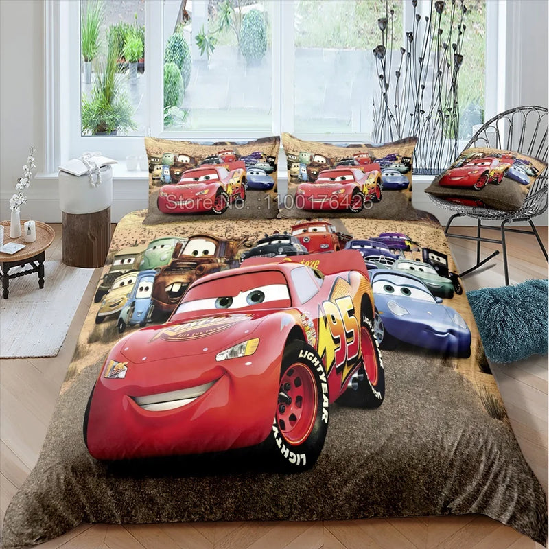 Cars Lightning McQueen Mater 3D Print Bedding Set Comforter Cover With Pillowcase Soft Duvet Cover Set for Children Boys Gift ﻿