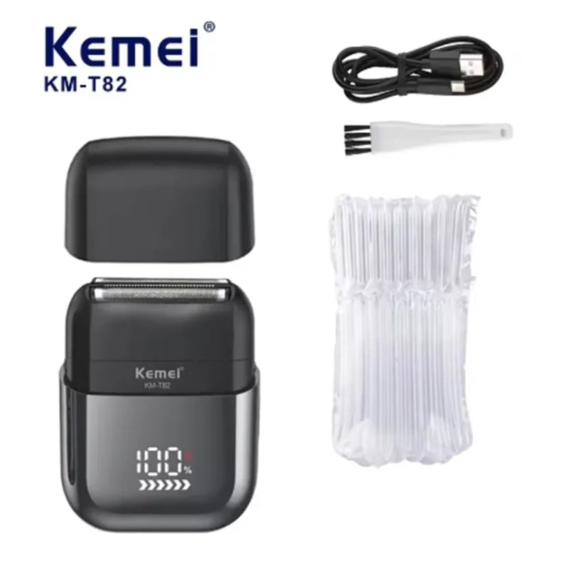 Kemei T82 Professional Waterproof Electric Shaver Rechargeable Shaving Machine for Men Digital Display Beard Trimmer Mini Razor