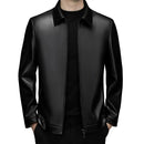 Long Sleeve Men Jacket Stylish Men's Faux Leather Jacket with Zipper Placket Lapel Collar Regular Fit Short Style for Casual
