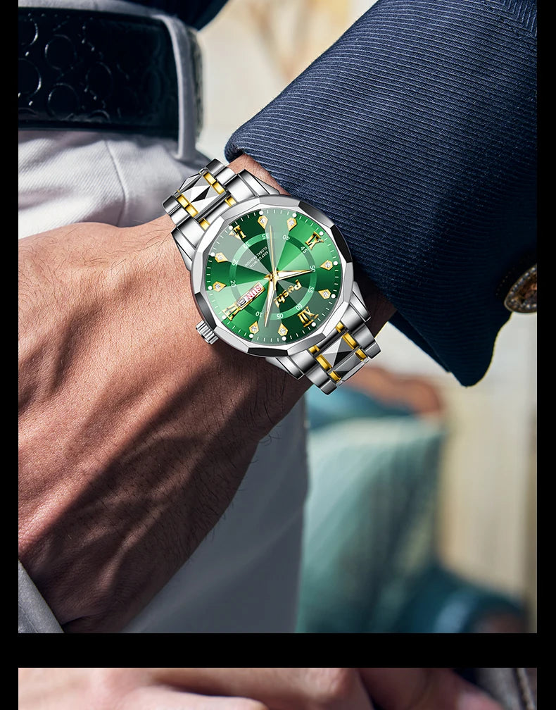 POSHI Men's Watch Date Week Fashion Watch Men Original Waterproof Non-mechanical Luminous Dual Calendar Quartz Wristwatch