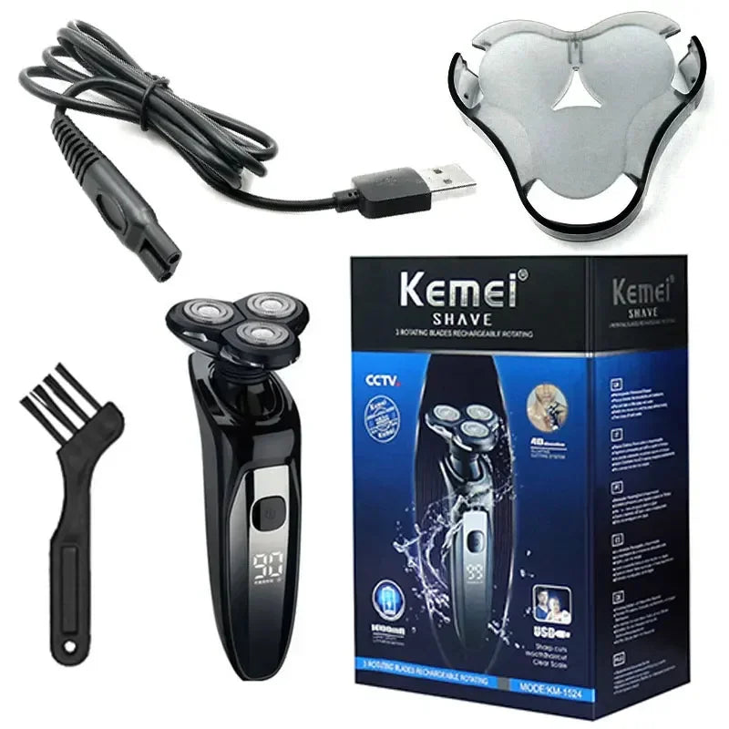 Kemei Waterproof LCD Display Electric Shaver Men Wet Dry Beard Razor Facial Shaving Machine Rechargeable KM-1524