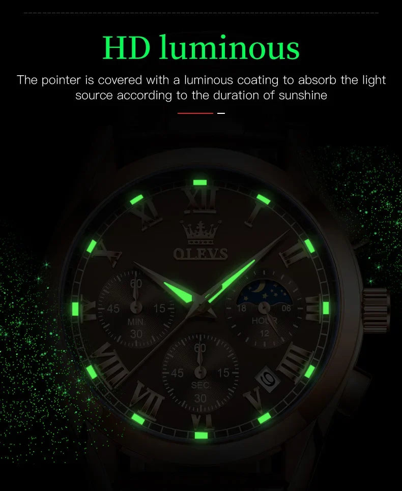 OLEVS 2871 Multifunctional Men's Watches Stainless steel Luminous Waterproof Luxury Men Wristwatch Business Watch Man