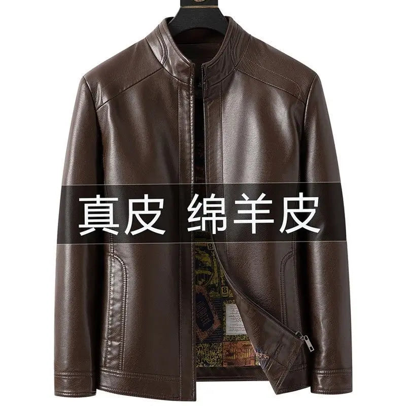 Winter new Haining leather leather jacket male middle-aged dad installed sheepskin casual big yards leather jacket coat padded