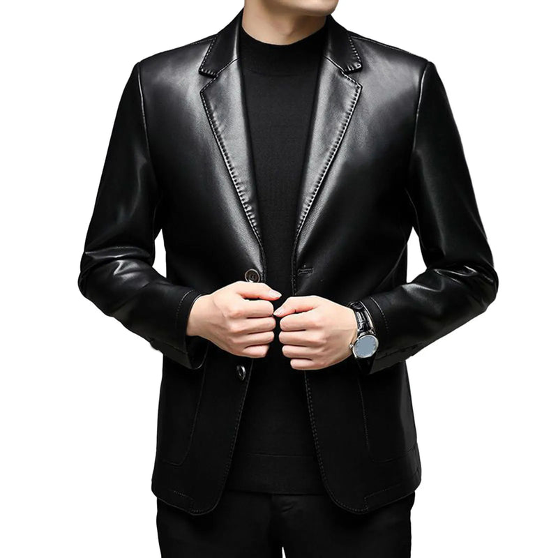 Men Jacket with Button Decoration Stylish Lapel Collar Men's Jacket with Button Cuffs Pocket Faux for Outdoor for Extended