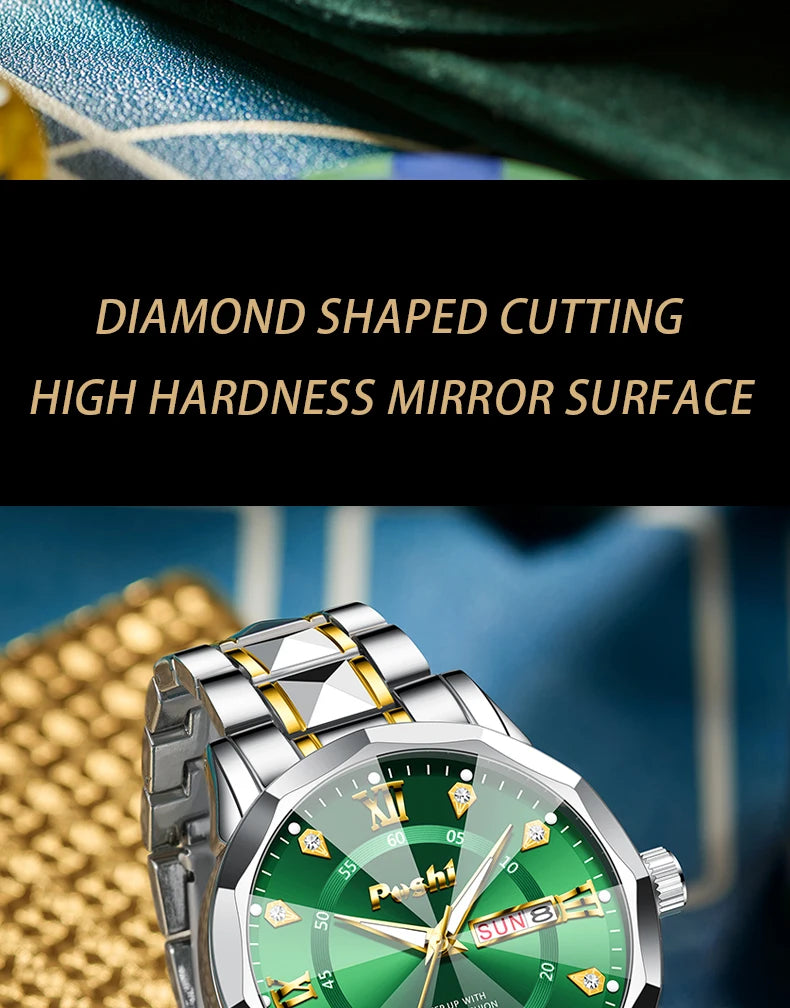 POSHI Men's Watch Date Week Fashion Watch Men Original Waterproof Non-mechanical Luminous Dual Calendar Quartz Wristwatch