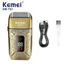 Kemei KM-T91 Reciprocating 3-Blade Electric Shaver with USB Charging, Metallic Finish, Men's Beard Trimmer
