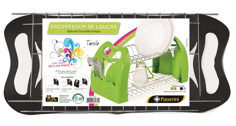 12 Dishes Double Dishes Drainer with Cutlery Door and Black Plastic Base