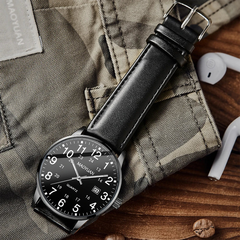 MAOYUAN 2025 New Top Men's Watch Calendar Sports Leisure Fashion Style Brown Black Leather Waterproof Quartz Watch