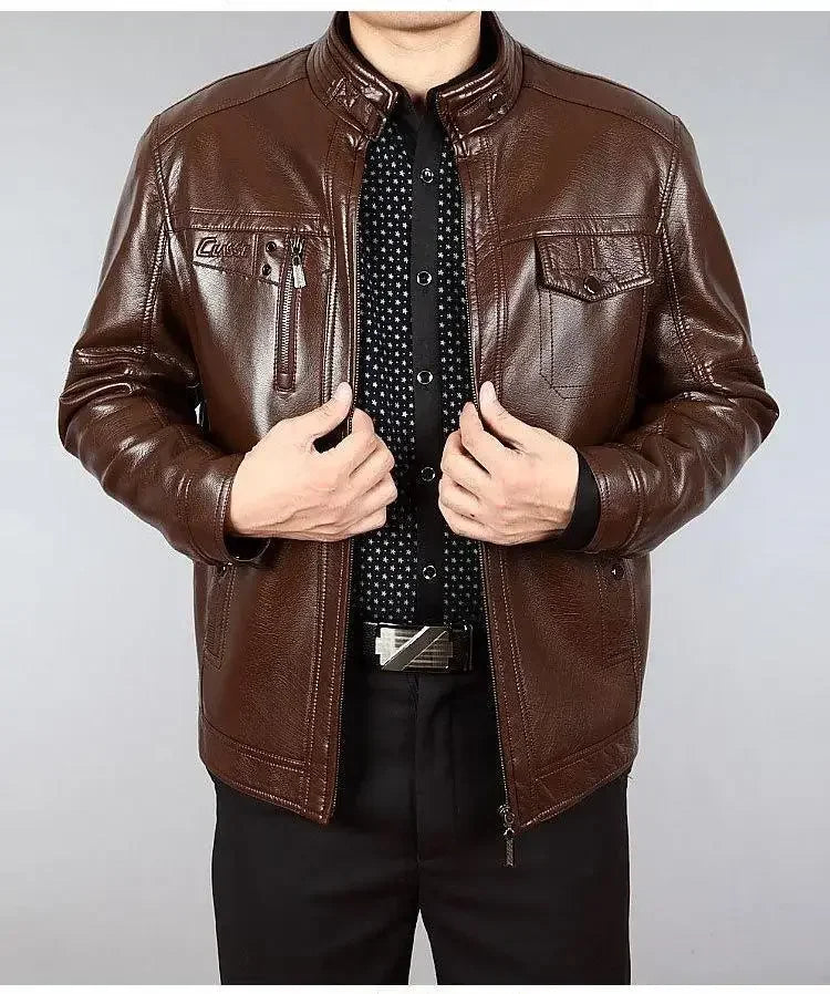 Leather Jacket Men Coats 2024 Brand High Quality PU Outerwear Men Business Winter Faux Fur Male Jacket Fleece