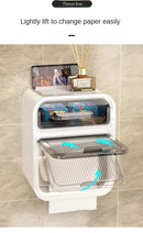 Toilet Tissue Box, Wall Mounted Roll Paper Tube, Paper Drawer, Storage, Bathroom Double Layer Storage Rack Toilet Roll Holder