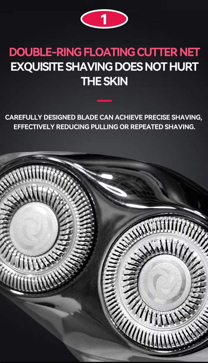 Kemei KM-T15 Portable Dual-Ring Floating Electric Shaver, Fully Washable, USB Rechargeable, Men's Beard Trimmer.