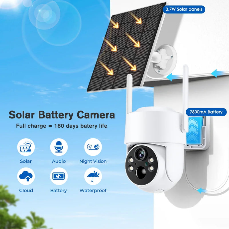WiFi PTZ Camera Outdoor Wireless Solar IP Camera 4MP HD Built-in Battery Video Surveillance Camera Long Time Standby iCsee APP