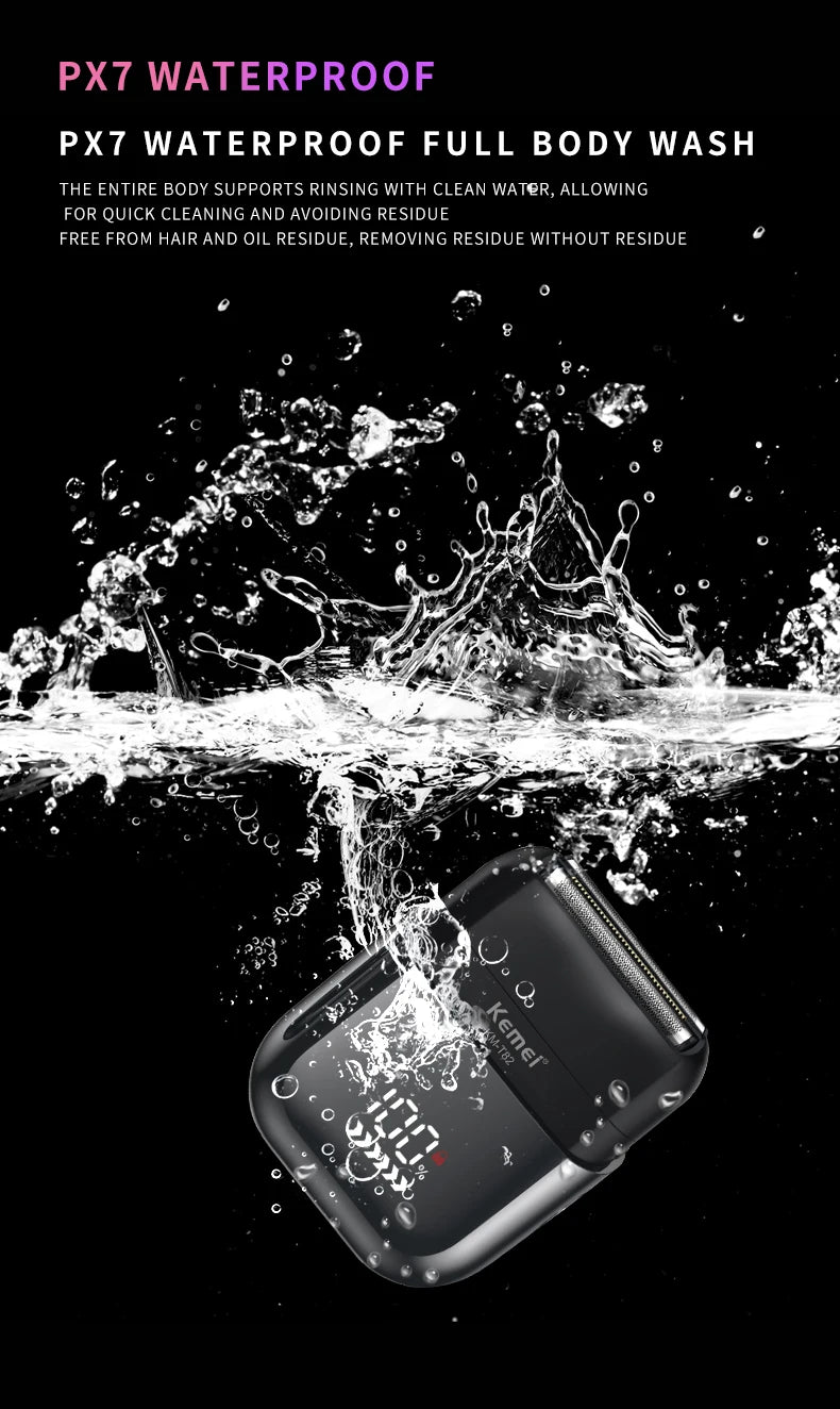 Kemei T82 Professional Waterproof Electric Shaver Rechargeable Shaving Machine for Men Digital Display Beard Trimmer Mini Razor
