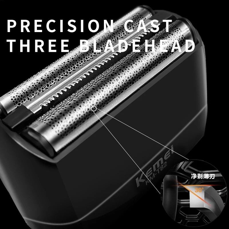 Kemei T82 Professional Waterproof Electric Shaver Rechargeable Shaving Machine for Men Digital Display Beard Trimmer Mini Razor