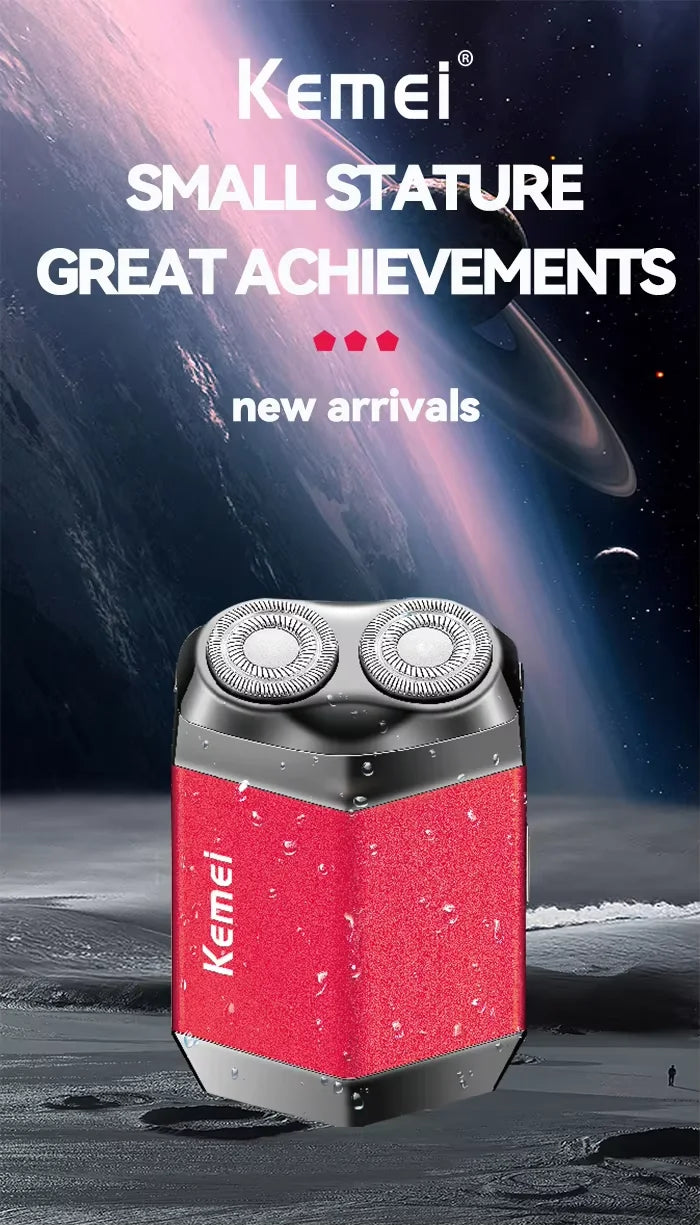 Kemei KM-T15 Portable Dual-Ring Floating Electric Shaver, Fully Washable, USB Rechargeable, Men's Beard Trimmer.