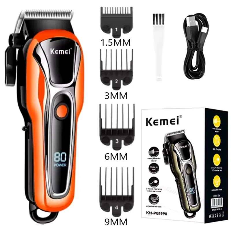 Kemei Professional Hair Clipper Electric Barber Clipper USB Rechargeable Hair Trimmer for Men  LCD Display Haircut Set KM-PG1990