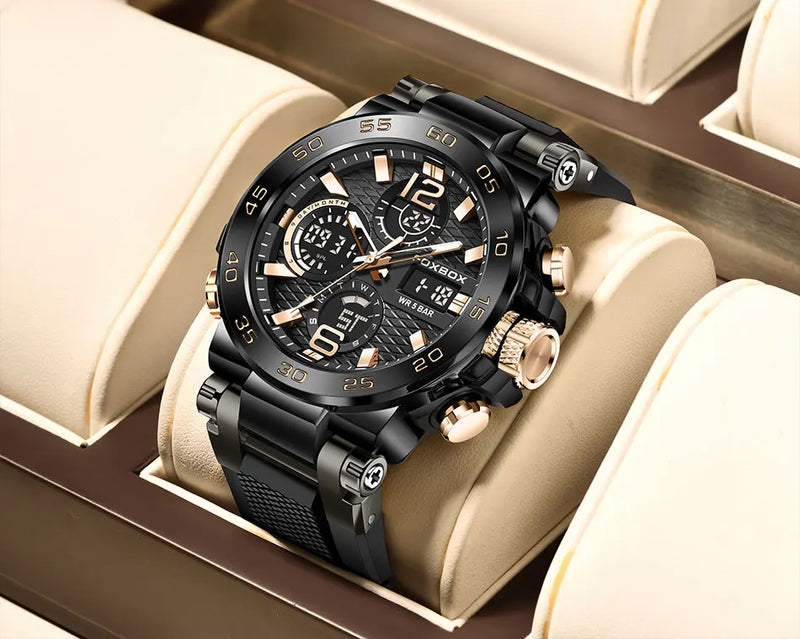 LIGE New Watches For Men 50M Waterproof Clock Alarm reloj hombre LCD Dual Display Wristwatch Quartz Military Sports Mens Watch