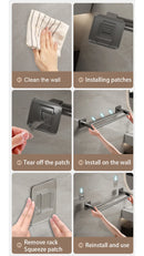 Bathroom Hand Towel Rack Towel Holder Wall Mount No Drill Mount 30/40/50cm Towel Bar Plastic ABS Double Bar 2 Tier Apartment