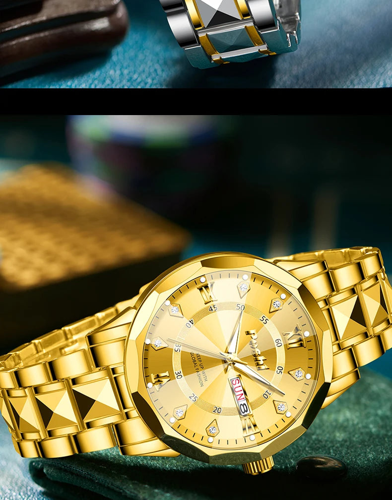 POSHI Men's Watch Date Week Fashion Watch Men Original Waterproof Non-mechanical Luminous Dual Calendar Quartz Wristwatch