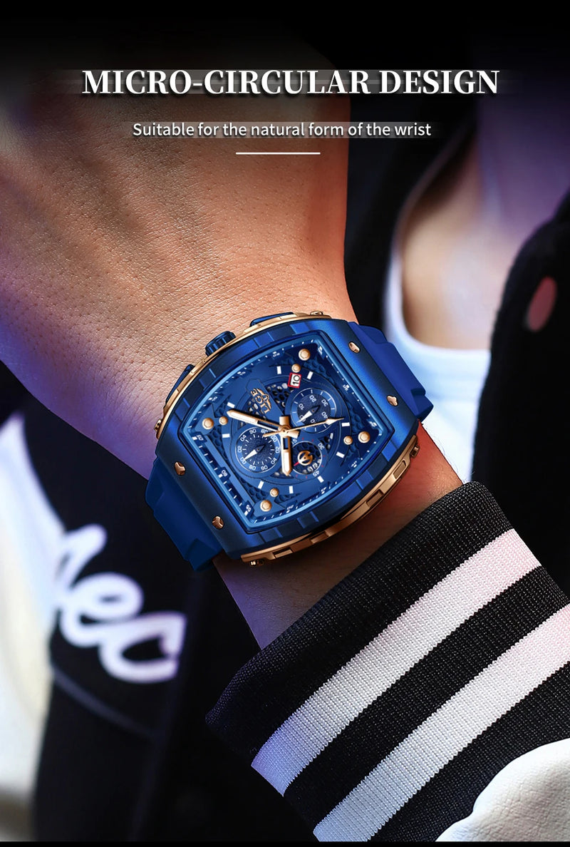 LIGE Man Watch Fashion Luxury Waterproof Silicone Strap Quartz Men's Watches Luminous Sports Auto Date Chronograph Simple Clocks