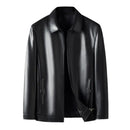 Long Sleeve Men Jacket Stylish Men's Faux Leather Jacket with Zipper Placket Lapel Collar Regular Fit Short Style for Casual