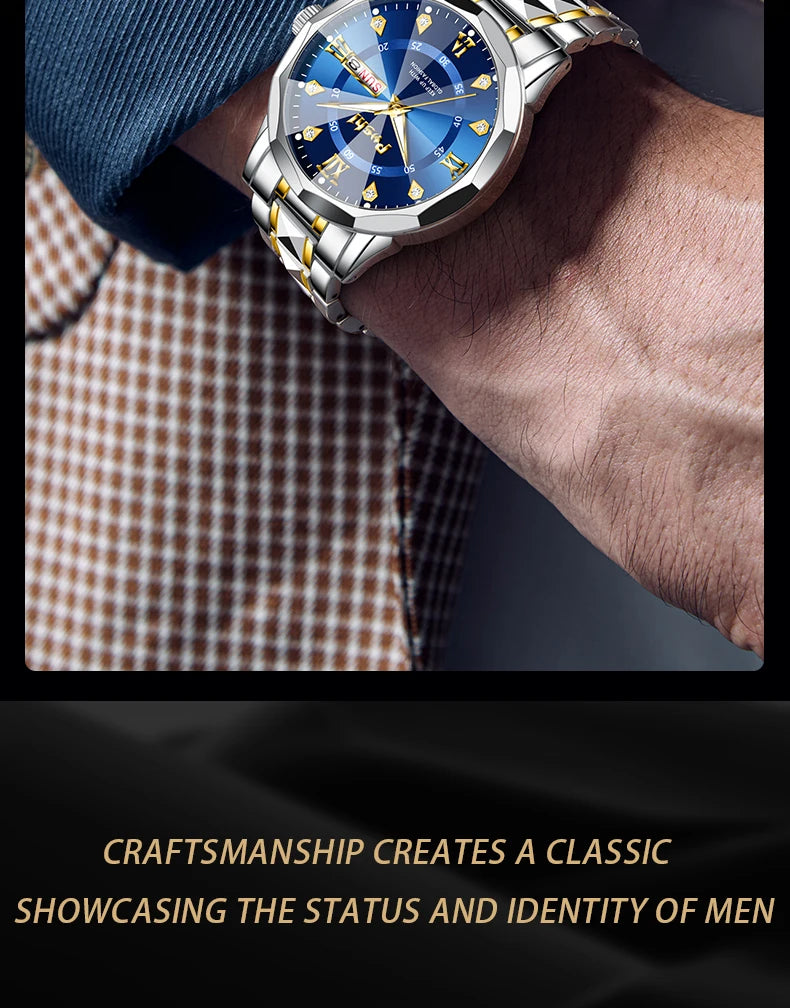 POSHI Men's Watch Date Week Fashion Watch Men Original Waterproof Non-mechanical Luminous Dual Calendar Quartz Wristwatch